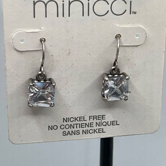 Minicci Silver Princess Cut Crystal Dangle Earrings Earrings $16ea / 3 for $25 - Picture 3 of 6
